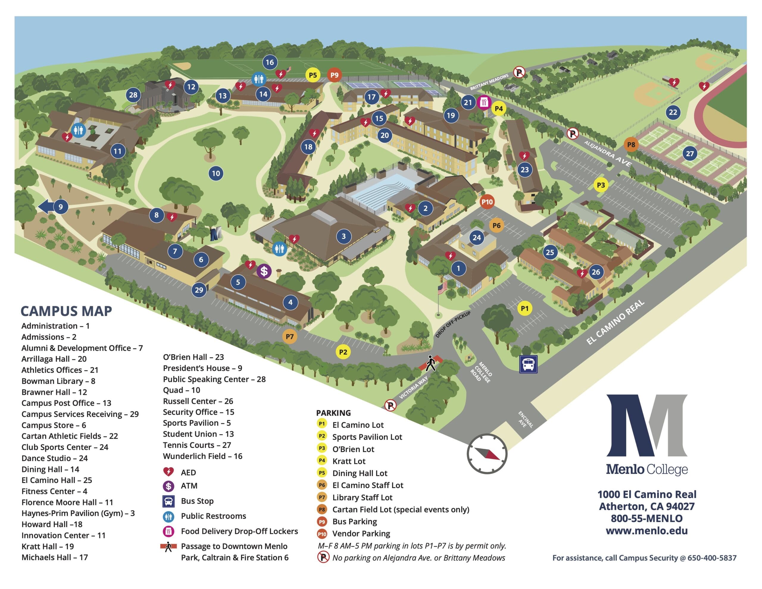 Menlo College campus map. See accessible PDF for details.