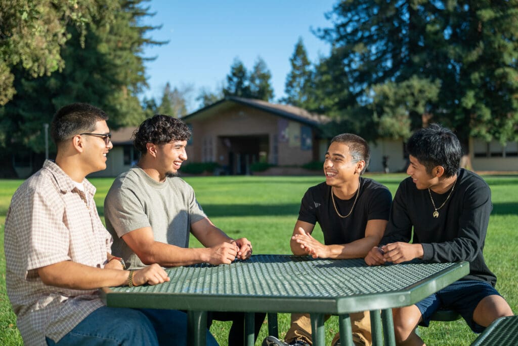 Students from the Latino Leadership Program gathering outside at Menlo College