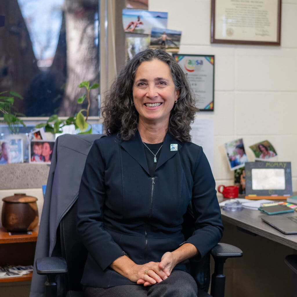 Dr. Melissa R. Michelson in her office at Menlo College