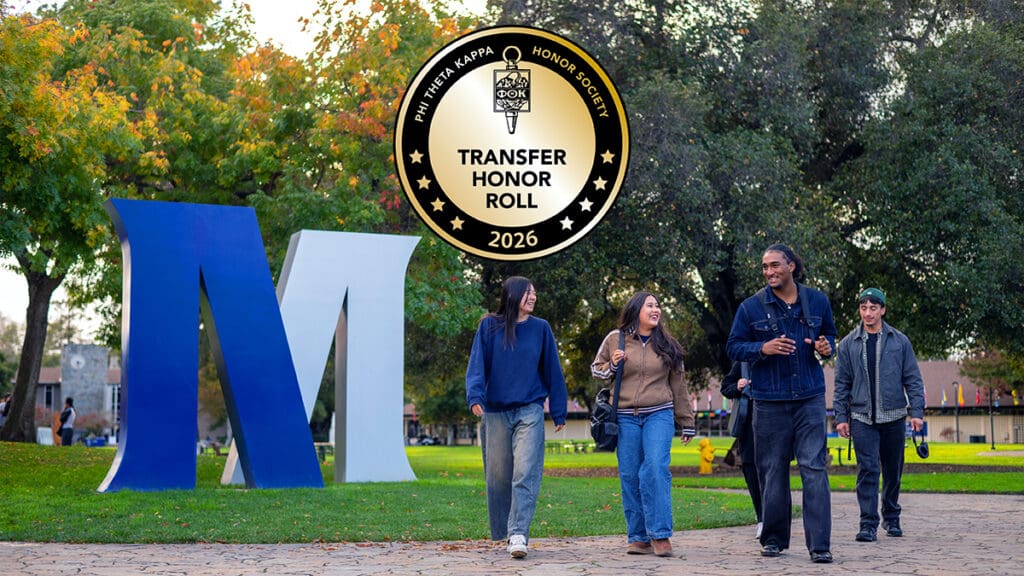Students walk across the Menlo College campus as the College celebrates being named to the 2026 Phi Theta Kappa Transfer Honor Roll, recognizing institutions that provide exceptional support and success pathways for community college transfer students.